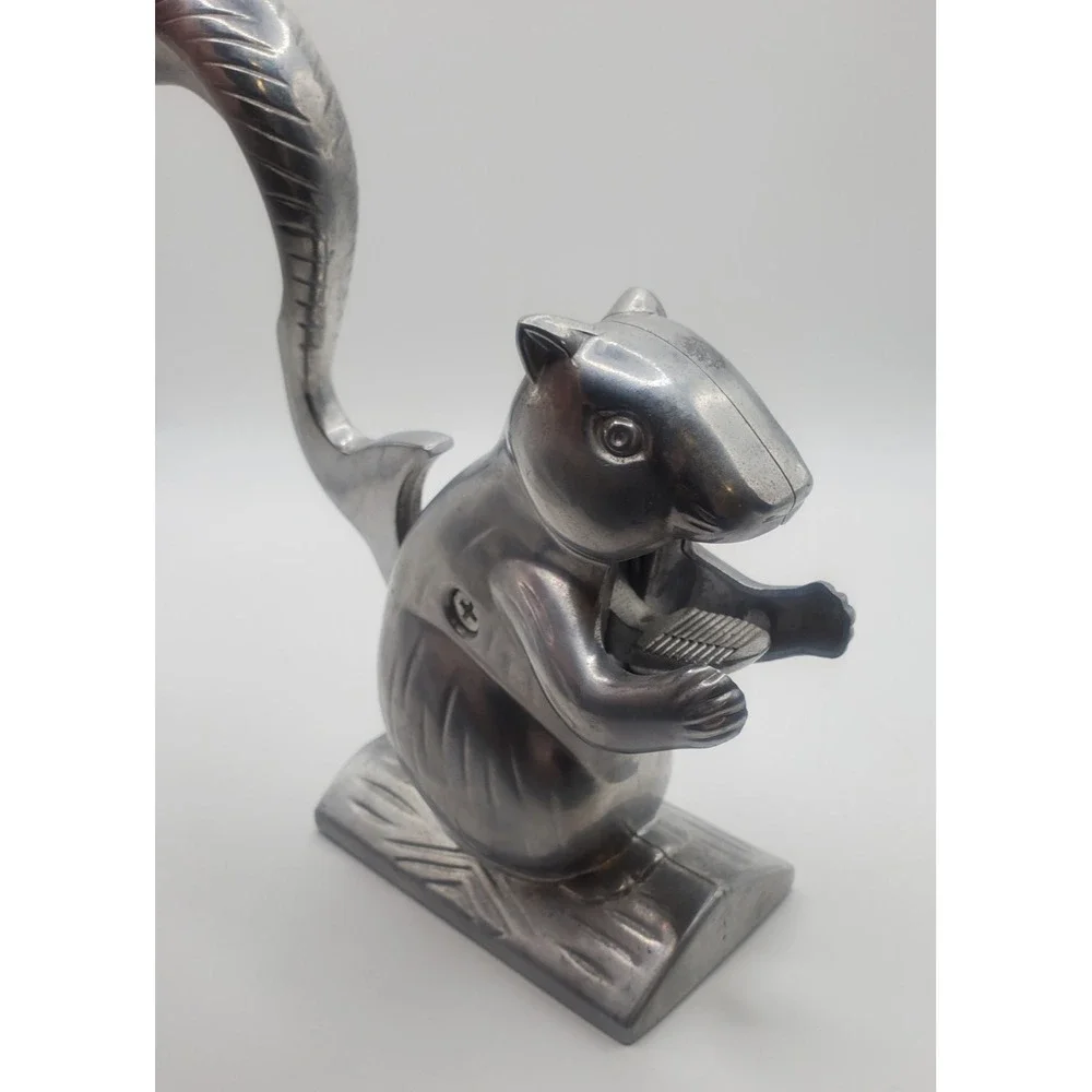 Vintage Squirrel On Log Nutcracker Aluminum Metal Silver Tone